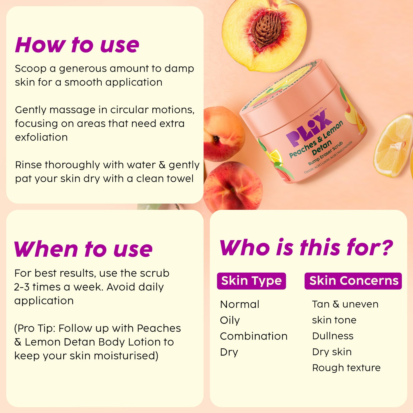 Peaches & Lemon Detan Pair with Bump Eraser Body Scrub & SPF30 Body Lotion