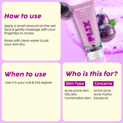 Jamun Active Acne Regime with Cleanser, Serum, Toner & Moisturizer