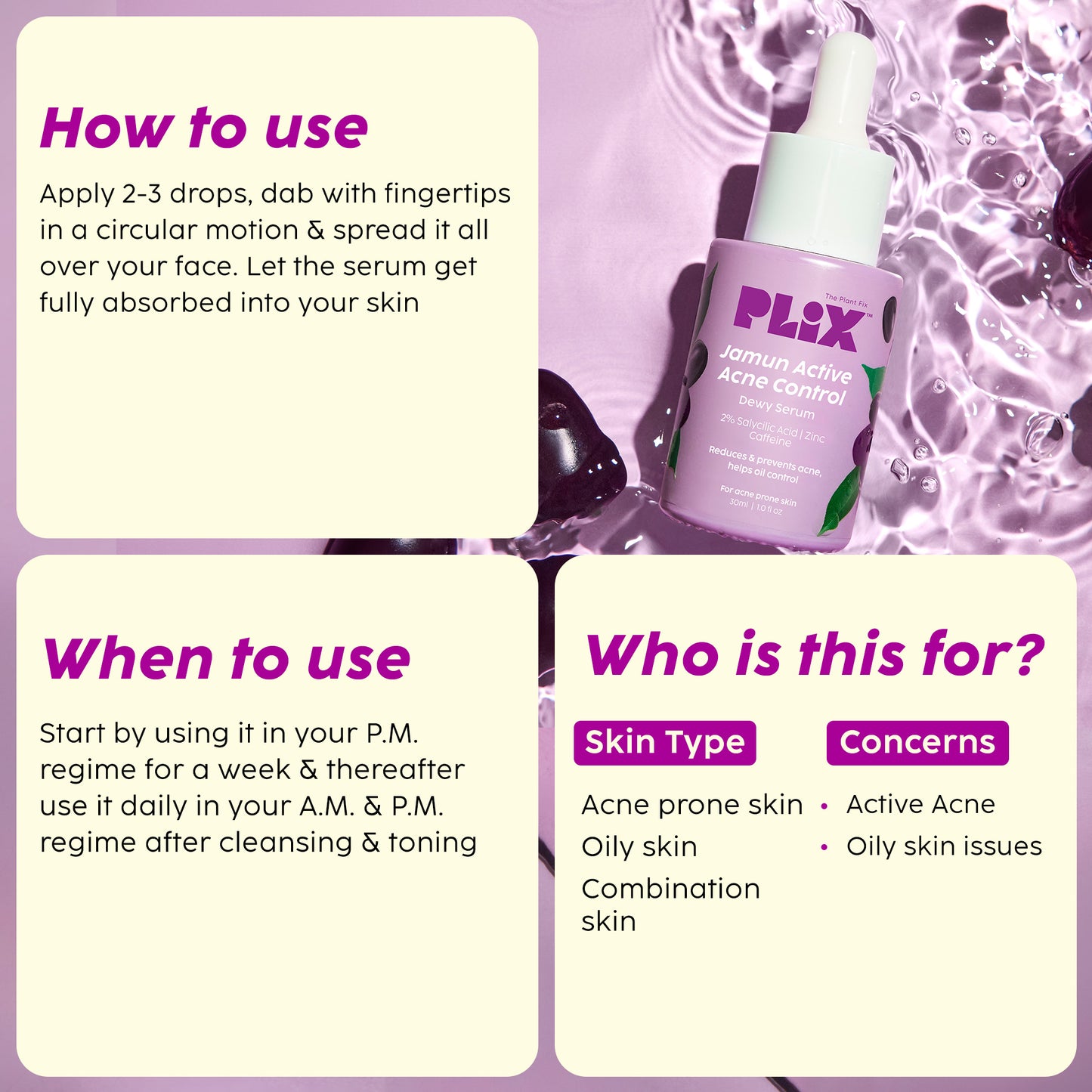 Jamun Active Acne Regime with Cleanser, Serum, Toner & Moisturizer