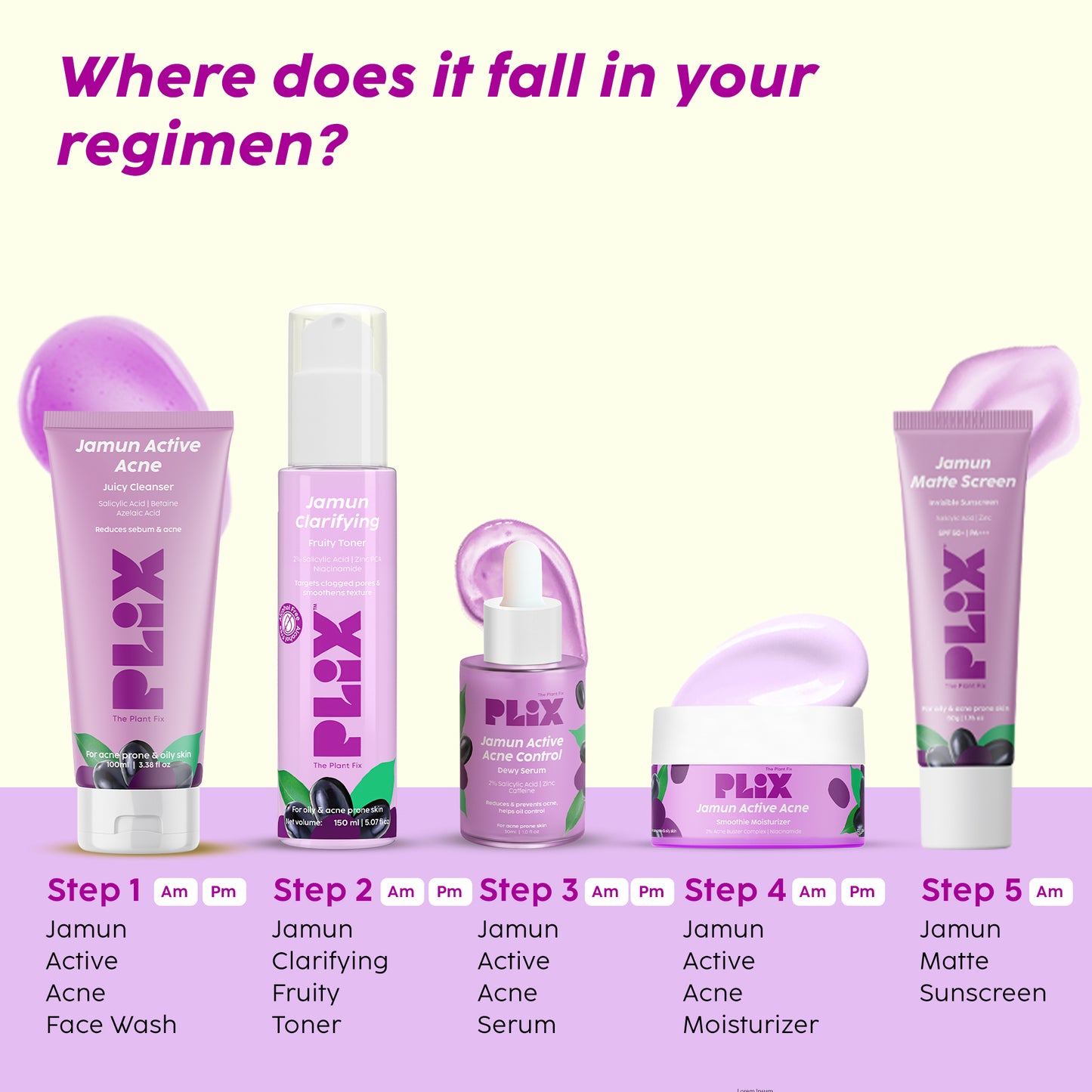 Jamun Active Acne Regime with Cleanser, Serum, Toner & Moisturizer