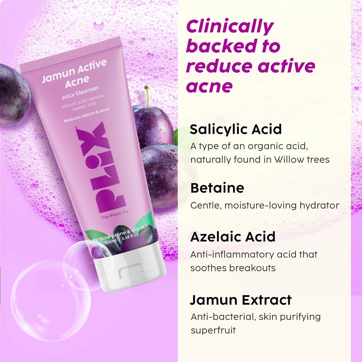Jamun Active Acne Regime with Cleanser, Serum, Toner & Moisturizer