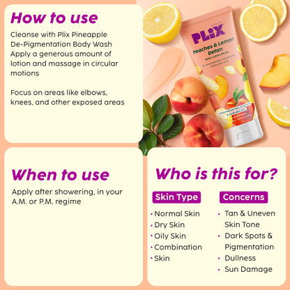 Peaches & Lemon Detan Body Lotion with SPF 30 | Brightens & Moisturizes for Softer Skin