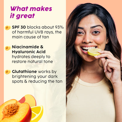 Peaches & Lemon Detan Body Lotion with SPF 30 | Brightens & Moisturizes for Softer Skin