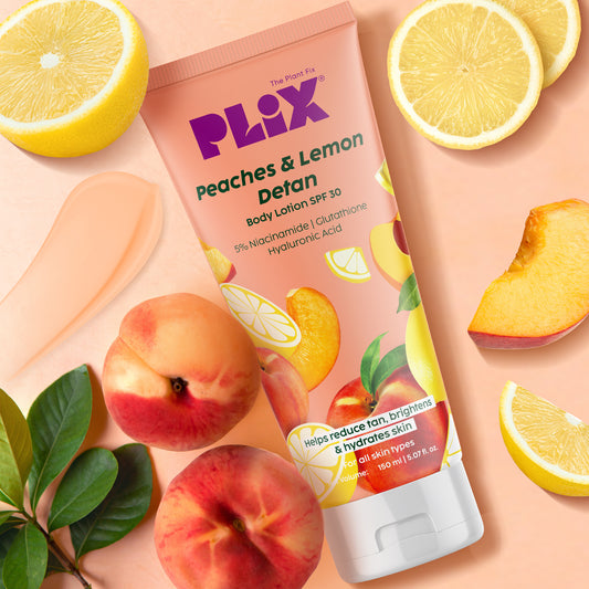 Peaches & Lemon Detan Body Lotion with SPF 30 | Brightens & Moisturizes for Softer Skin