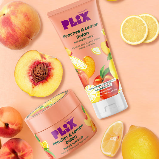 Peaches & Lemon Detan Pair with Bump Eraser Body Scrub & SPF30 Body Lotion
